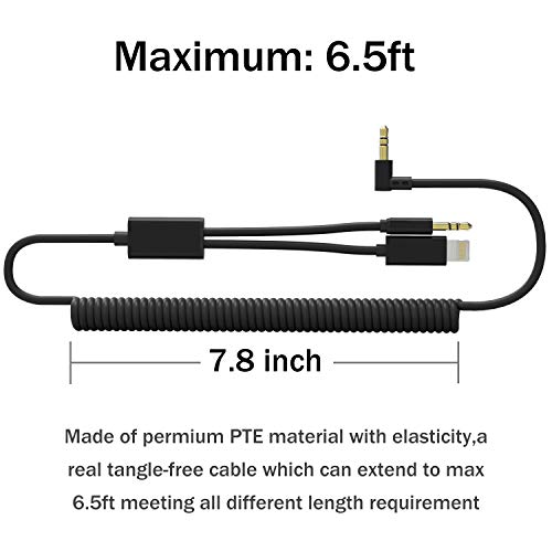 UNOOE Car Aux Cord Compatible for iPhone 7/8 / X, [2 in 1 iOS & Android] iPhone 8/7 Aux Cord for Car Tangle-Free Coiled Aux Cable iPhone 3.5mm Audio Jack Adapter for Headphones Speakers Home Stereo
