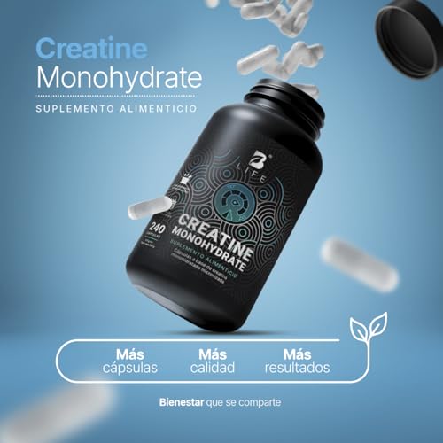 B Life Creatina Monohidratada Micronizada. 240 Cápsulas. Alta Pureza Sin Sabor. Mayor Absorción. Creatine Monohydrate