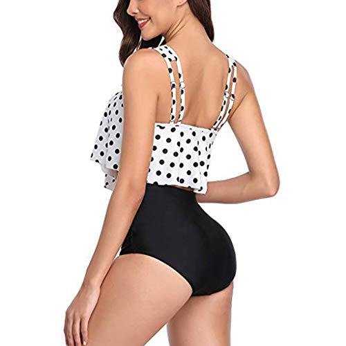 POPNINGKS Women Plus Size Swimsuit Summer High Waisted Girls Sexy Bikinis Backless 2PCS Tankini Swinwear Bathing Suits 2019 (White, S) - Thumbnail 4