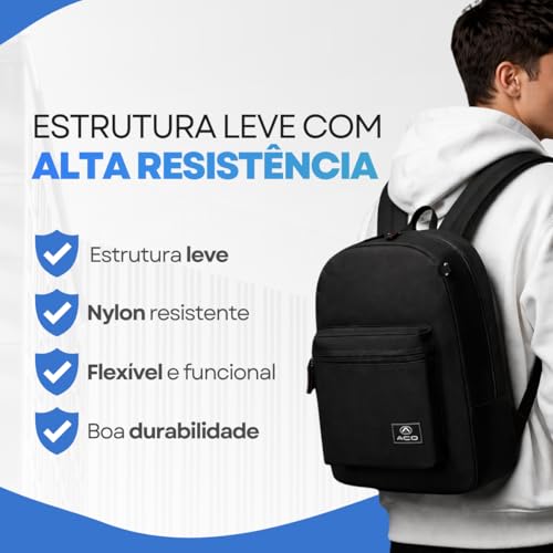 Mochila Casual 35 Litros Reforçada para Notebook com Zíper de Metal e Nylon de Alta Resistência – Ideal para Trabalho, Escola, Faculdade e Viagens (Preto)