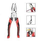 Lineman's Pliers, Combination Pliers with Wire Stripper/Crimper/Cutter Function, Heavy Duty Side Cutting High-Leverage Plier, 8 inch NEWACALOX Red