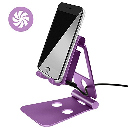 Tablet Stand Adjustable with Cooling Fan, iPad Desktop Cell Phone Holder Dock for new iPad 2017 Pro 9.7, 10.5, Air mini 2 3 4, Kindle, iPhone, Tab, E-reader, other Tablets (4-13 inch)- Pink Purple