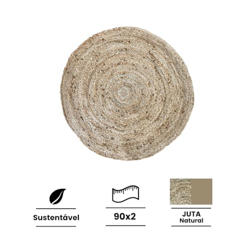 Tapete Juta Fibra Natural Feito a Mão Redondo Sala Quarto Entrada Decorativo Trançado Artesanal (Pequeno)