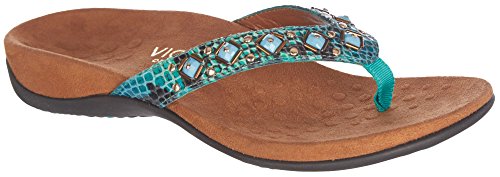 Vionic Women's Rest Floriana Toepost Sandal - Ladies Flip Flops with Concealed Orthotic Support Teal Snake 9 M US