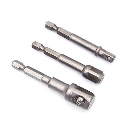 You May 3pcs Impact Driver Drill Socket Adapter Wrench 6.35mm Hex Shank to 1/2 1/4 3/8 Square Converter