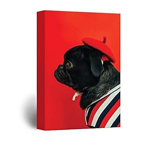 Canvas Wall Art - A Black Pug Dog on Red Background - Giclee Print Gallery Wrap Modern Home Art Ready to Hang - 12x18 inches