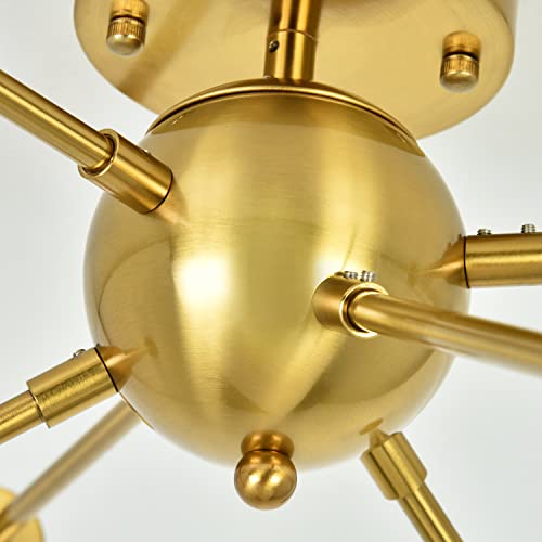 Gold Semi Flush Mount Ceiling Light,6 Lights Modern Sputnik Chandelier