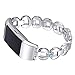 For Fitbit Charge 2, bayite Replacement Metal Bracelet Adjustable Fitbit Charge 2 Bands Silver with Blue Rhinestone