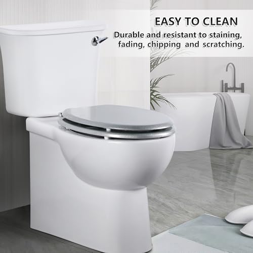 Angel Shield Glitter Toilet Seat Molded Wood Toilet Seat, Quiet Close with Quick Release Adjustable Hinges 45x37cm Oval, Fits EU Bottom-Mount Toilets (Silver Glitter)