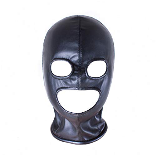 Leather Bondage Mask,Eyes Mouth Breathable Restraint Head Hood,Sex Toys,for Unisex Adults Couples,BDSM/LGBT Black