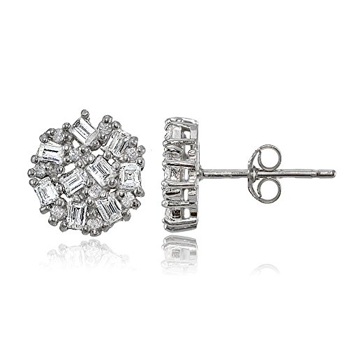 Sterling silver baguette and round-cut cubic zirconia c…