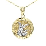 Ice on Fire Jewelry 10k Yellow Gold Two Tone Saint Michael Pendant Necklace with 16
