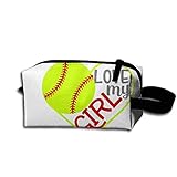 Makeup Cosmetic Bag Softball Heart Zip Travel
