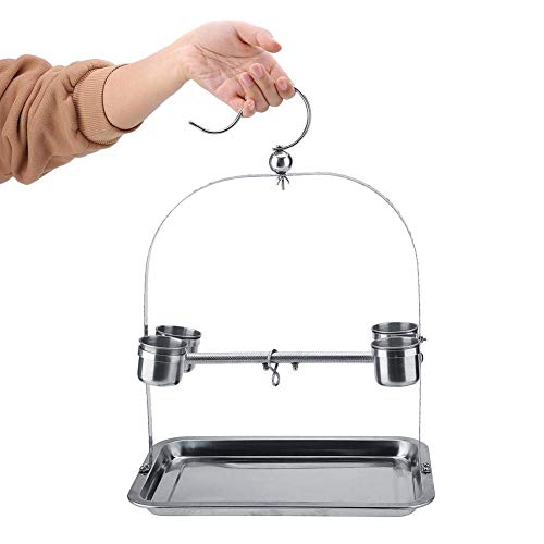 Hypeety Stainless Steel Portable Parrot Training Perches Bird Playground Parrot Playstand Bird Perch Stand Bird Swing Exercise Playgym with Feeder Cups for Small Birds Conure Cockatiel Exercise Toy