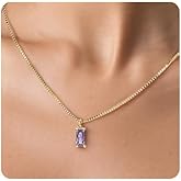 Freeunfet Birthstone Necklace for Women, 14K Gold Plated Necklace Dainty Cubic Zirconia Pendant, Friendship Birthday Gifts Jewelry for Women