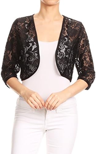 First Spring Women's Regular Plus Size Sheer Lace Shrug Cardigan Bolero. Made in USA.
