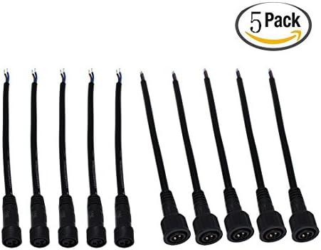 2Pin big Waterproof Wire, 5Pairs 2 Core 2pin White Pigtail Plastics Waterproof IP65 LED Connctor Male Female 40cm/pair Applicable 0.75mm² 22mm Nut for LED Light