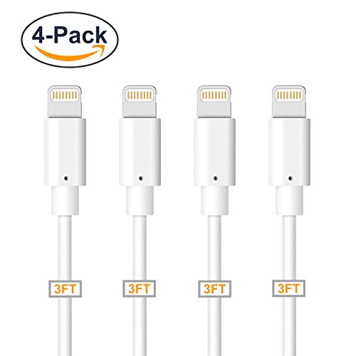 Quntis Charger 4Pack 3FT  USB Charging & Syncing Cable Cord Fast Charge for iPhone X 8 8 Plus 7 7 Plus 6S Plus 6 Plus 5 5S 5C SE iPod iPad Pro and More (White)