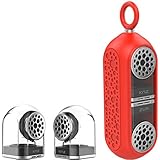 KNZ GoDuo Portable Bluetooth Speakers with Magnetic Connectable Base, L/R True Stereo Sound and Bass, Water and Shock Resistant, 18 hr playtime, Built-in Mic, Protective Carrying Case Included (Red)