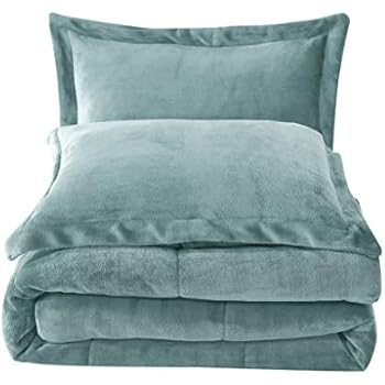 Chezmoi Collection 3-Piece Micromink Sherpa Reversible Down Alternative Comforter Set (Queen, Spa Blue)