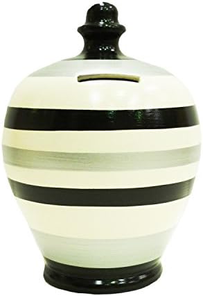 Terramundi Money Pot - White With Black And Silver Stripes D68