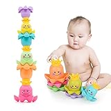 Yansion Baby Bath Toys Stacking Cups Nesting Cups Water Playing Octopus Rain Toy Bathtub Bathroom Pool Bath Time for Kids Toddler Baby Boys Girls, Bath Tub