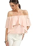 SheIn Women's Off Shoulder Ruffle Sweet Crop Blouse Top Medium Pink