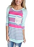Dearlovers Women 3/4 Sleeve Causal Printed Top Blouses with Lace Crochet Pocket