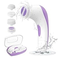 【2019 Upgraded】ETEREAUTY Facial Cleansing Brush, Waterproof Face Brush with 4 Brush Heads and a Protective Travel Case - Deep Cleansing, Gentle Exfoliating, Removing Blackhead for Face, Purple