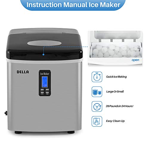Della Portable Ice Maker 28 lb. Daily with Timer - Countertop Compact Design - 3 Size Bullet Shaped Ice - LCD Display - Thumbnail 2