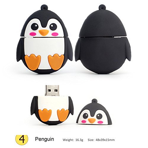 Flash Drive 5x16GB Thumb Drive Animals USB Flash Drive with Chain Bee Fox Owls Penguin Pen Drive Gift for School Kids and Students(Pack of 5 Animals)