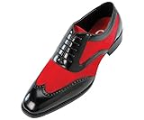 Sio Mens Two-Tone Red Suede and Black SmoothWingtip Oxford Dress Shoe: Style Brighton Red-005