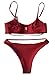 QINSEN Women Spaghetti Strap Crop Top High Cut Thong Brazilian 2PCS Bikini Bathing Suit Wine S
