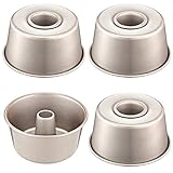 CHEFMADE Mini Angel Food Pan Set, 4PCS 4-Inch Non-stick Carbon Steel Chiffon Mold, FDA Approved for Oven Baking One Part Pan (Champagne Gold)