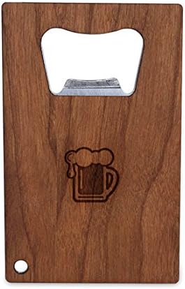 WOODEN ACCESSORIES COMPANY Credit Card Sized Bottle Opener With Laser Engraved Beer Pint Design- Stainless Steel Bottle Opener With Wooden Front Panel - Slim And Wallet Size