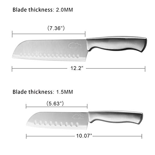 Santoku Knife Set, 2 Pieces Kitchen Chef Knife 5-Inch 7-Inch Hollow Edge Santoku Knife, Professional Japanese Chef Knife Set for Home Kitchen, Black/Stainless Steel