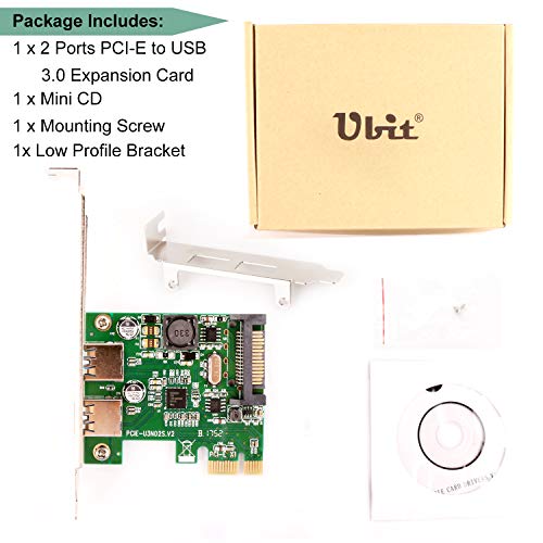 Ubit U3N02S with 2 Ports USB 3.0 Super Fast 5Gbps PCI Express (PCIe) Expansion Card for Windows XP、7、Vista、8、8.1、10 Desktop Computer-Build in Self-Powered Technology-No Need Additional Power Supply