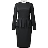 Womens Church Clergy Dress Spring/Autumn Long Sleeve Ruffle Slim Pencil Dress with Banded Full Collar