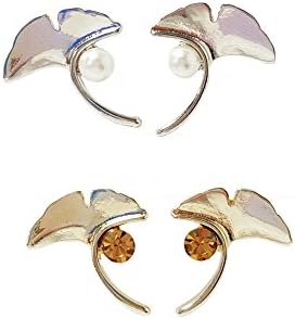 Artnouveau Elle Set of Two Paris Ginkgo Leafs Gold Stone &amp; Silver Faux Pearl