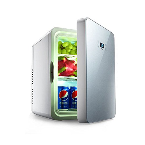 Click Here to See More Images MS Car refrigerator - 22L Small Refrigerator Car Refrigerator Dual-core Temperature Control Digital Display Portable Cooler Household Dorm Room Travel Refrigerator (Color : Silver)