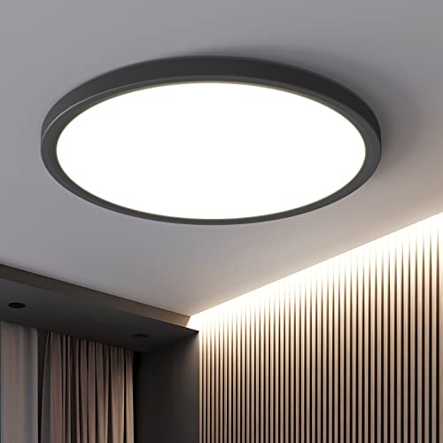 OTREN LED Deckenleuchte 48W, Rund Deckenlampe 4800LM, Moderne Flach Panel 4000K Neutralweiß für Badezimmerküche Wohnzimmer Schlafzimmer, Ø40CM, Schwar