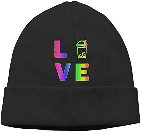 Dempery Love Boba Bubble Tea Cup Unisex Fashion Beanie Knit Hat Cap Colorkey