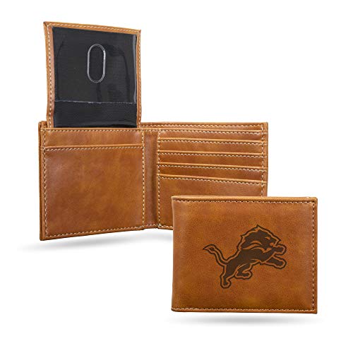 Rico Industries NFL Detroit Lions Laser Engraved Wallet - Brown, 3.5 x 4.25