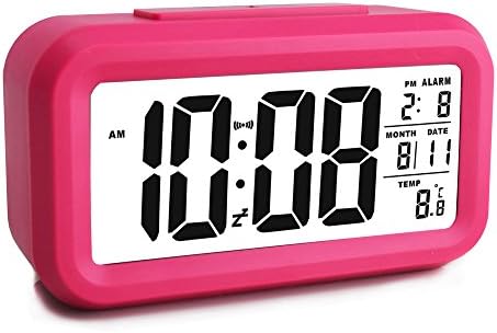 Ewtto Smart Digital Desktop Large LCD Display Alarm Clock with Calendar Temperature Snooze Backlight 4.6'' Display (Red, 4.6inches)