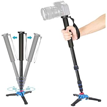 Neewer Extendable Camera Carbon Fiber Monopod with Removable Foldable Tripod Support Base: 5-Section Leg, Max. 66 inches for Canon Nikon Sony DSLR Cameras, Payload up to 11 pounds/5 kilograms