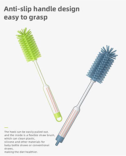 Silicone Bottle Brush Set, 12.9” Long Handle Large Brush Head Water Bottle Brush for Hydro Flask, Vacuum Sports Bottle, Vase, Thermos and Glassware (Grey)