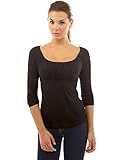 PattyBoutik Women's Scoop Neck Ruched Raglan Long Sleeve Top (Black XL)