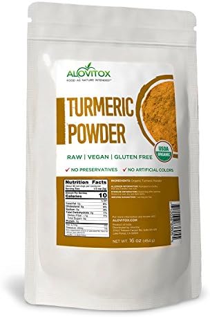ALOVITOX Certified Organic Turmeric Root Powder Superfoods, 16 oz Bag