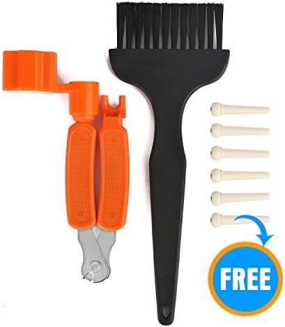 Guitar String Winder,SIDECAR 3 in 1 Guitar String Winder,Including Multifunction Guitar String Winder Cutter Bridge Pins Puller and Guitar Cleaning Brush,Free Bonus 6pcs Bridge Pins (Orange)