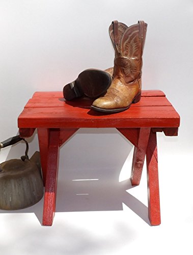 Rustic Red Wood Orange Bench Vintage Footstool